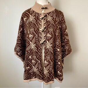 Mia's Secret Alpaca Wool Knit Poncho Made in Peru Brown and Cream OS
